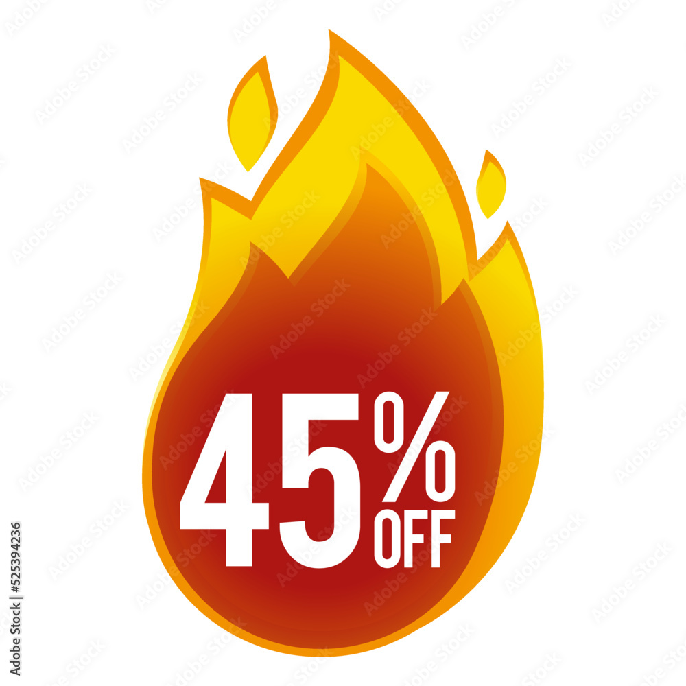 45 percent off - discount big sales - fireball icon. 45 percent off - discount big sales - fireball icon.