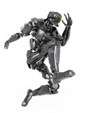 master robot is jumping on action in white background