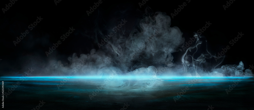 Fog and Smoke On Table In Black Dark Background - Halloween Backdrop