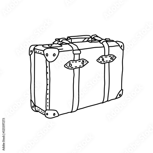 Vector suitcase, bag or backpack for travel. Various types of hand luggage, suitcases and bags are hand drawn in a linear style. For the design of advertisements, brochures, banners and posters