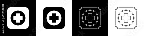 Set Hospital signboard icon isolated on black and white background. Vector
