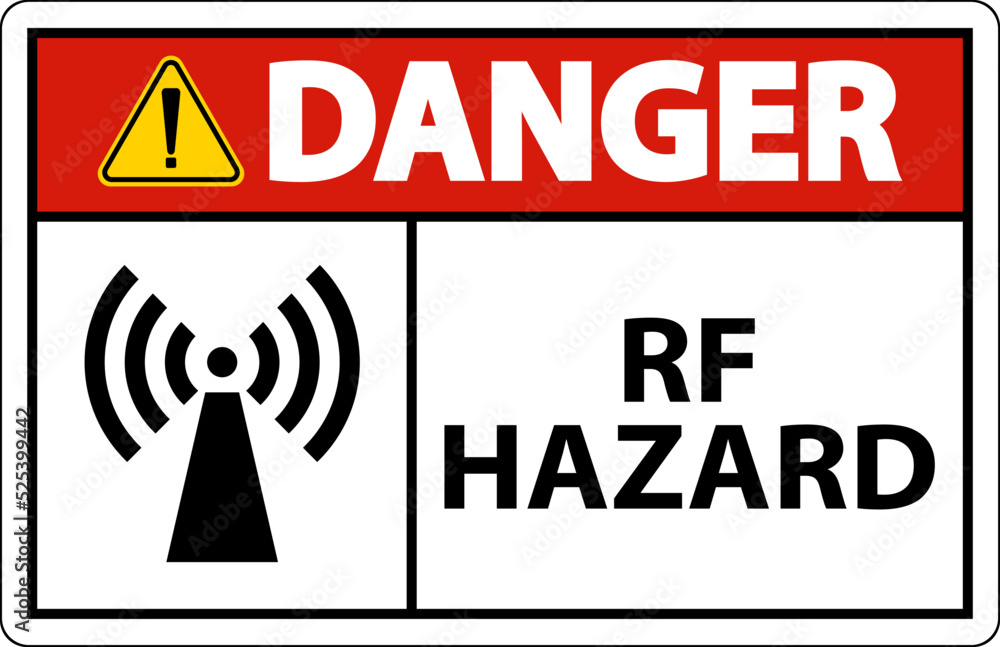 Danger RF Hazard Sign On White Background Danger RF Hazard Sign On White Background