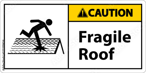 Caution Fragile Roof Sign On White Background