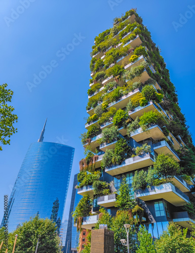 Ecological green skyscraper - Bosco verticale in Milan, known as vertical forest photo