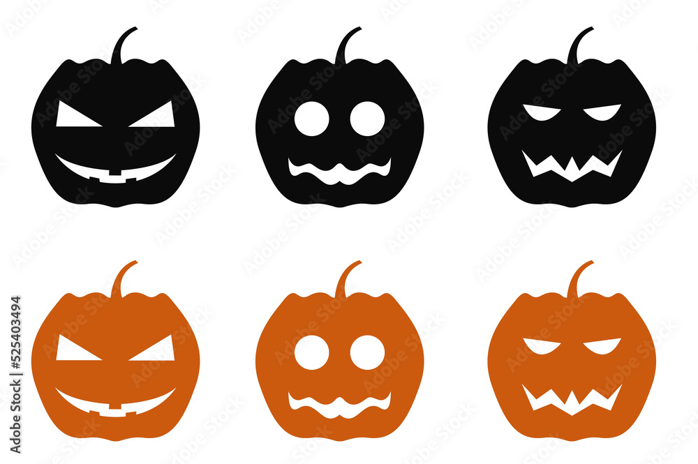 Obraz premium illustration set of black and orange pumpkins on a white background. halloween holiday concept, packaging design element, template for advertising, printing on paper and fabric. print on clothes.