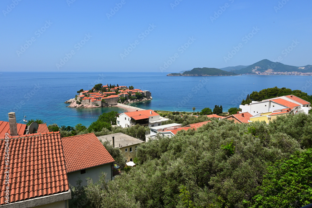 Sveti Stefan, picturesque island in the Adriatic Sea. Montenegro, Europe