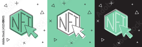 Set NFT Digital crypto art icon isolated on white and green, black background. Non fungible token. Vector