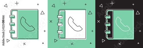 Set Phone book icon isolated on white and green, black background. Address book. Telephone directory. Vector