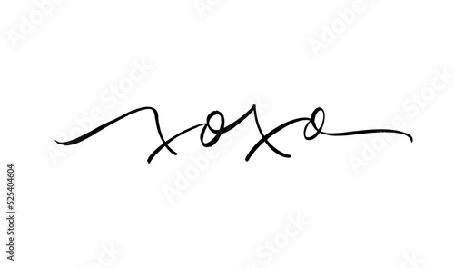 Xoxo vector black brush lettering with swashes on a white background. Hand written romantic line text. Hand drawn modern brush pen calligraphy. Beautiful cursive text about love for Valentine's day. 