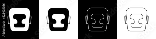 Set Boxing helmet icon isolated on black and white background. Vector