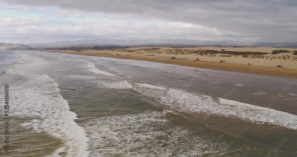 Aerial of sand dunes and beach with RVs at Oceano Dunes SVRA at Pismo Beach, California Aerial of sand dunes and beach with RVs at Oceano Dunes SVRA at Pismo Beach, California