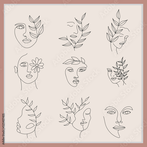 Wallpaper Mural Abstract women face line art design with beautiful flower Torontodigital.ca