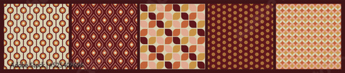Set of 70 s seamless pattern. Retro geometric seamless background in seventies style. Yellow, orange, brown, pink vintage colors vector pattern