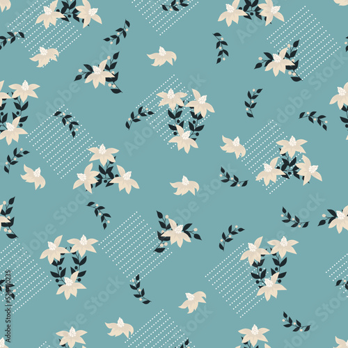 Beautiful floral pattern in small abstract flowers. Floral seamless background. Vintage template for fashion prints.