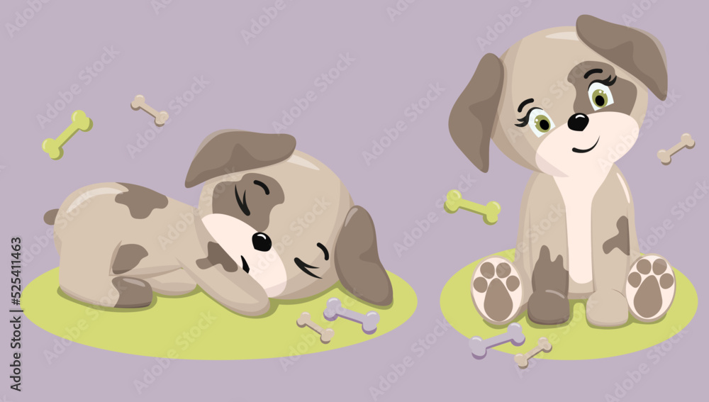 Obraz premium Cute puppy. Funny illustration of a dog. Dog's Baby set
