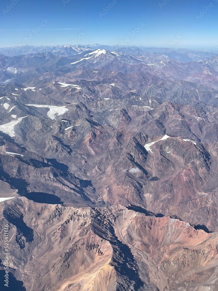View of the peaks of the Andes Mountains between Argentina and Chile