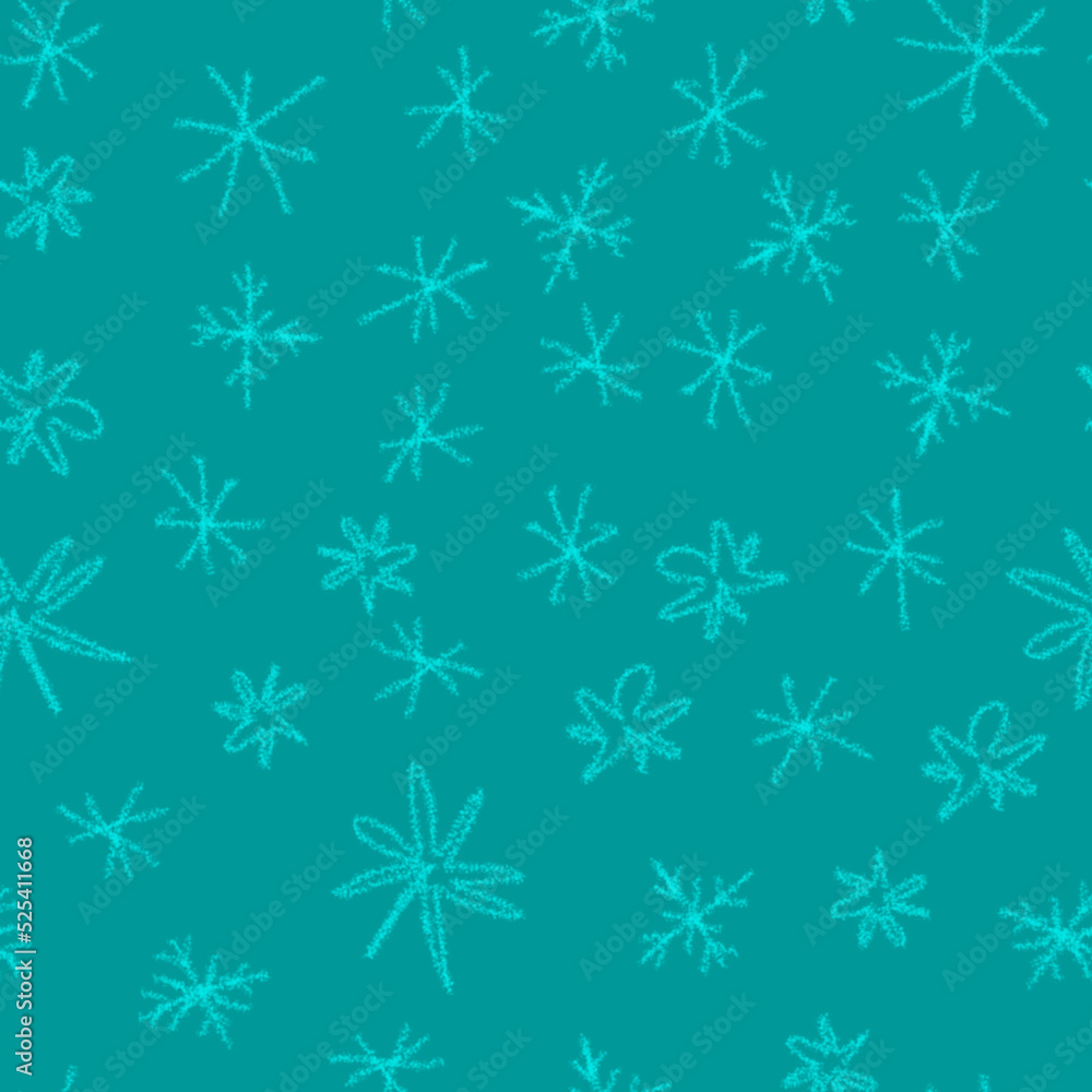 Hand Drawn Snowflakes Christmas Seamless Pattern. Subtle Flying Snow Flakes on chalk snowflakes Background. Adorable chalk handdrawn snow overlay. Great holiday season decoration.