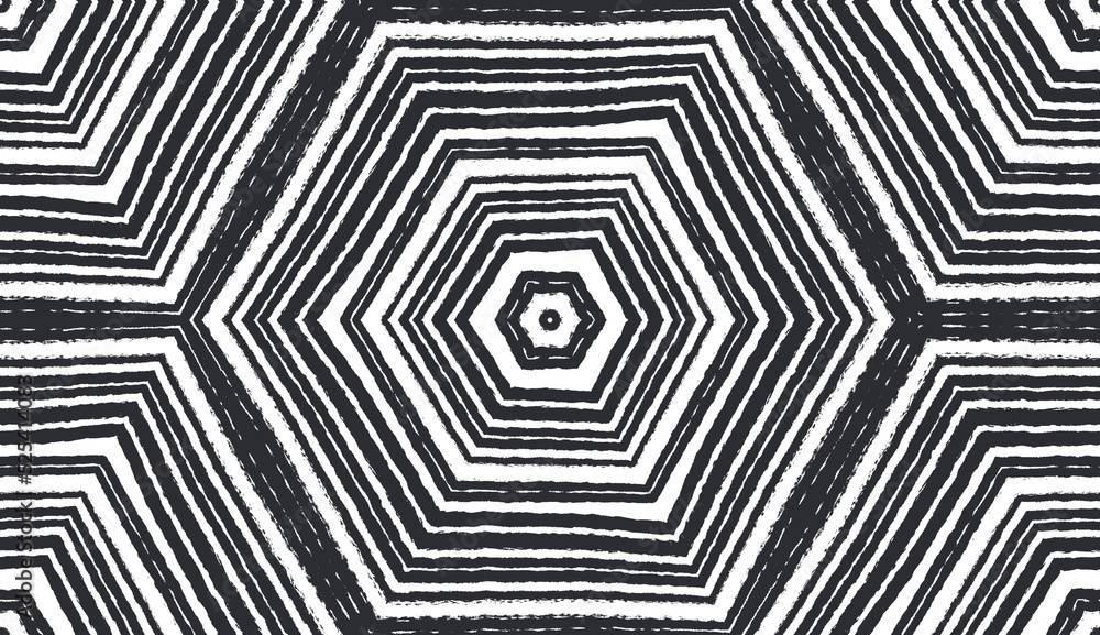 Exotic seamless pattern. Black symmetrical kaleidoscope background. Textile ready grand print, swimwear fabric, wallpaper, wrapping. Summer swimwear exotic seamless design.