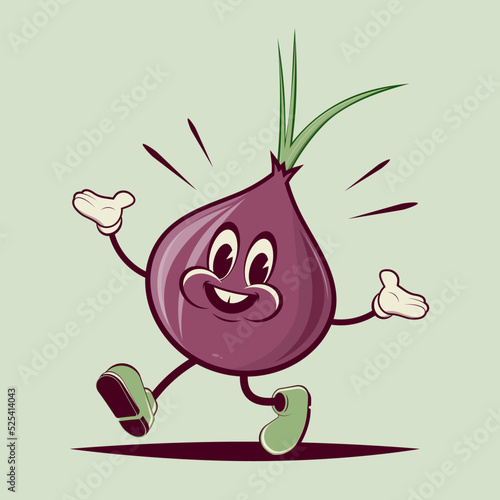 retro cartoon illustration of a happy onion