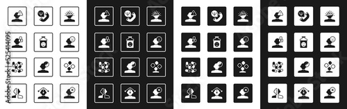 Set Concussion, Closed personality, Finding problem in psychology, Sad and depressed man, bad mood, Online psychological counseling, Schizophrenia and Medicine pill or tablet icon. Vector