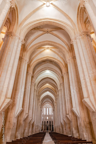 Main nave of Mosteiro de Alcobaça church in Portugal