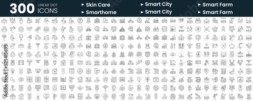Set of 300 thin line icons set. In this bundle include skin care, smart city, smart farm, smart home