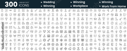 Set of 300 thin line icons set. In this bundle include wedding, winning, work productivity, work from home