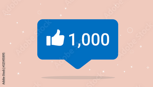 Social media 1000 likes - Blue simple bubble with like symbol and number. Flat design vector illustration