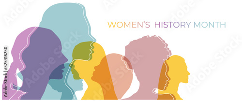Women silhouette head isolated. Women's history month banner.	