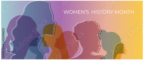 Women silhouette head isolated. Women's history month banner.	