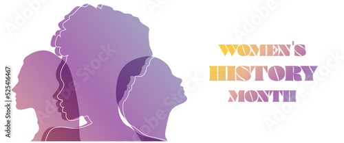 Women silhouette head isolated. Women's history month banner.	