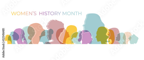 Women silhouette head isolated. Women's history month banner.	