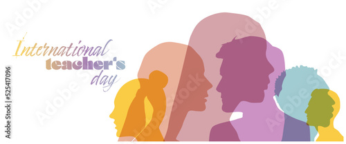 International teacher's day poster background concept. Banner background of human profile silhouette, vector illustration	