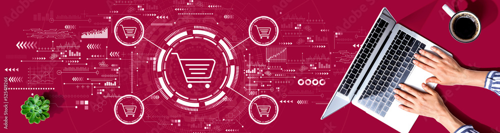 Online shopping theme with person using a laptop Online shopping theme with person using a laptop
