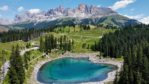 Fotografie, Obraz drone photo lago di Carezza dolomites italy
