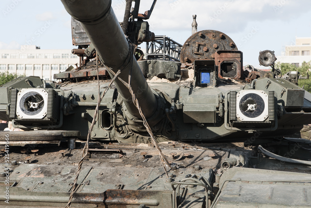 Destroyed russian military machines during russian invasion of Ukraine