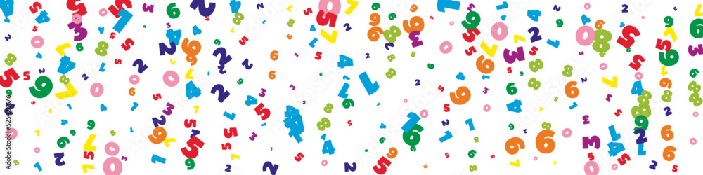 Falling bright numbers. Math study concept with flying digits. Indelible back to school mathematics banner on white background. Falling numbers vector illustration. Falling bright numbers. Math study concept with flying digits. Indelible back to school mathematics banner on white background. Falling numbers vector illustration.