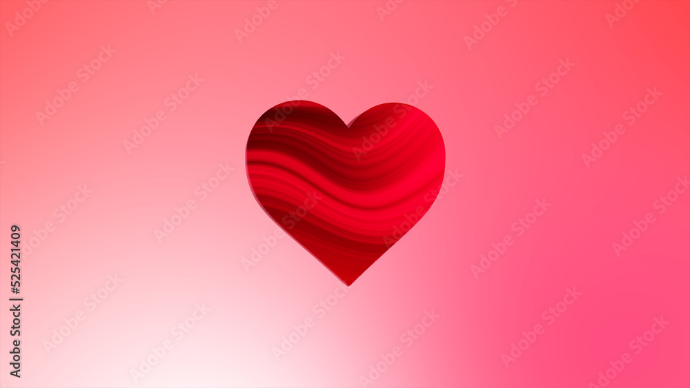 Red love heart on abstract pink background
