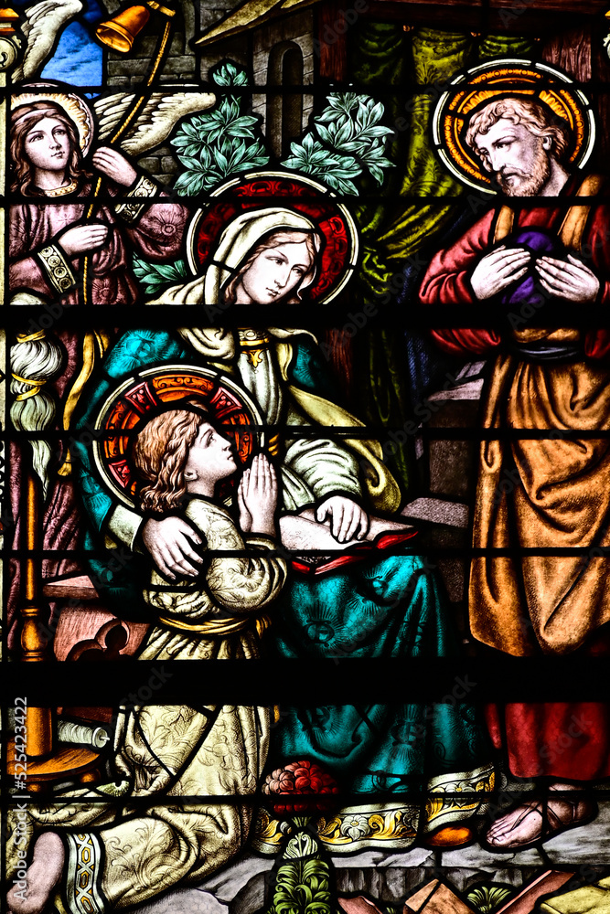 Holy family, stain glass