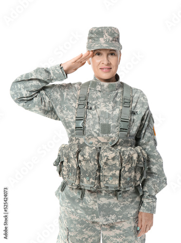 Mature female soldier salut...