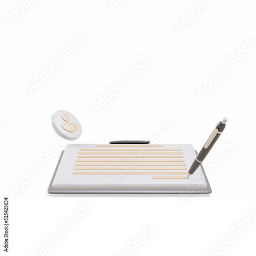 3d Copywriting, writing icon. Document and gold pens. Vector illustration.