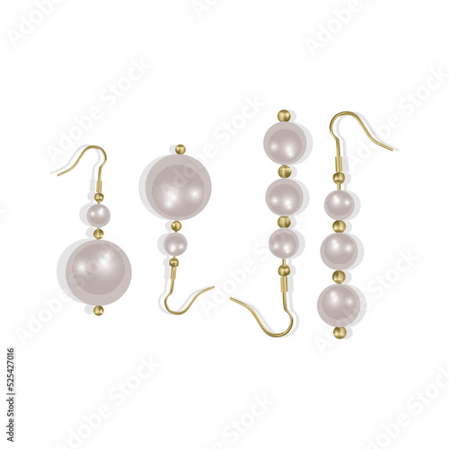 White pearl beads and pearl earrings realistic illustration in vector format