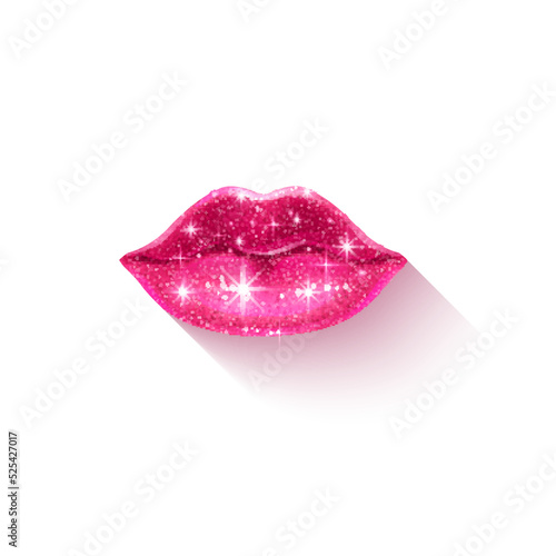 Beautiful voluminous lips on a transparent background pink lips with a shiny glitter texture Vector EPS 10 illustration