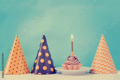 Canvas Print anniversary, birthday background with festive cake with candles