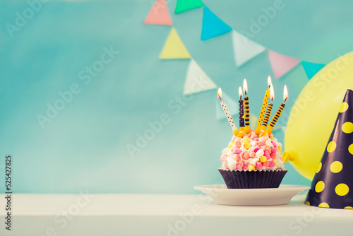 Fotografiet anniversary, birthday background with  festive cake with candles