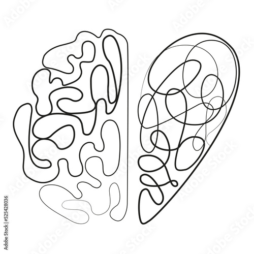 The concept of heart and brain, the conflict of emotions and rational thinking, teamwork and the balance between soul and intellect. Vector.