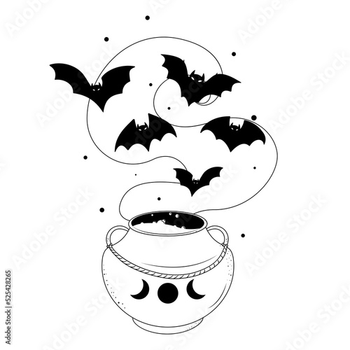Witch's cauldron, vector illustration of wizard's cauldron, vector element for Halloween, hand drawn mystical doodle design element, magic and sorcery set doodle style, boho, esoteric doodle