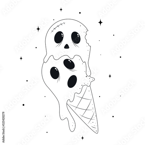 Halloween ice cream, zombie ice cream, Halloween holiday food vector illustration, Halloween food, hand drawn mystical doodle design element, magic and sorcery set doodle style, boho, esoteric doodle