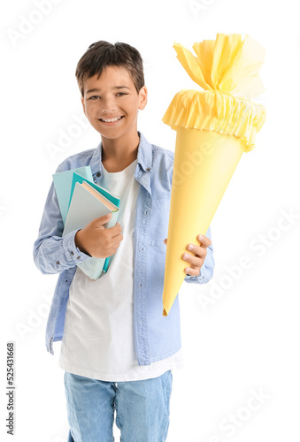 Little boy with yellow scho...