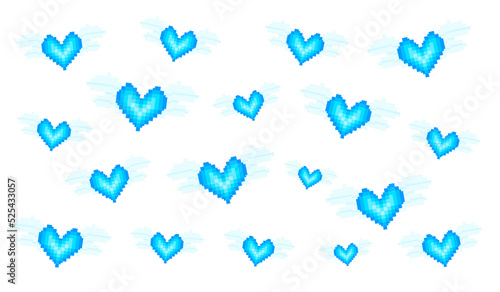 Blue heart pattern with pixel art wings